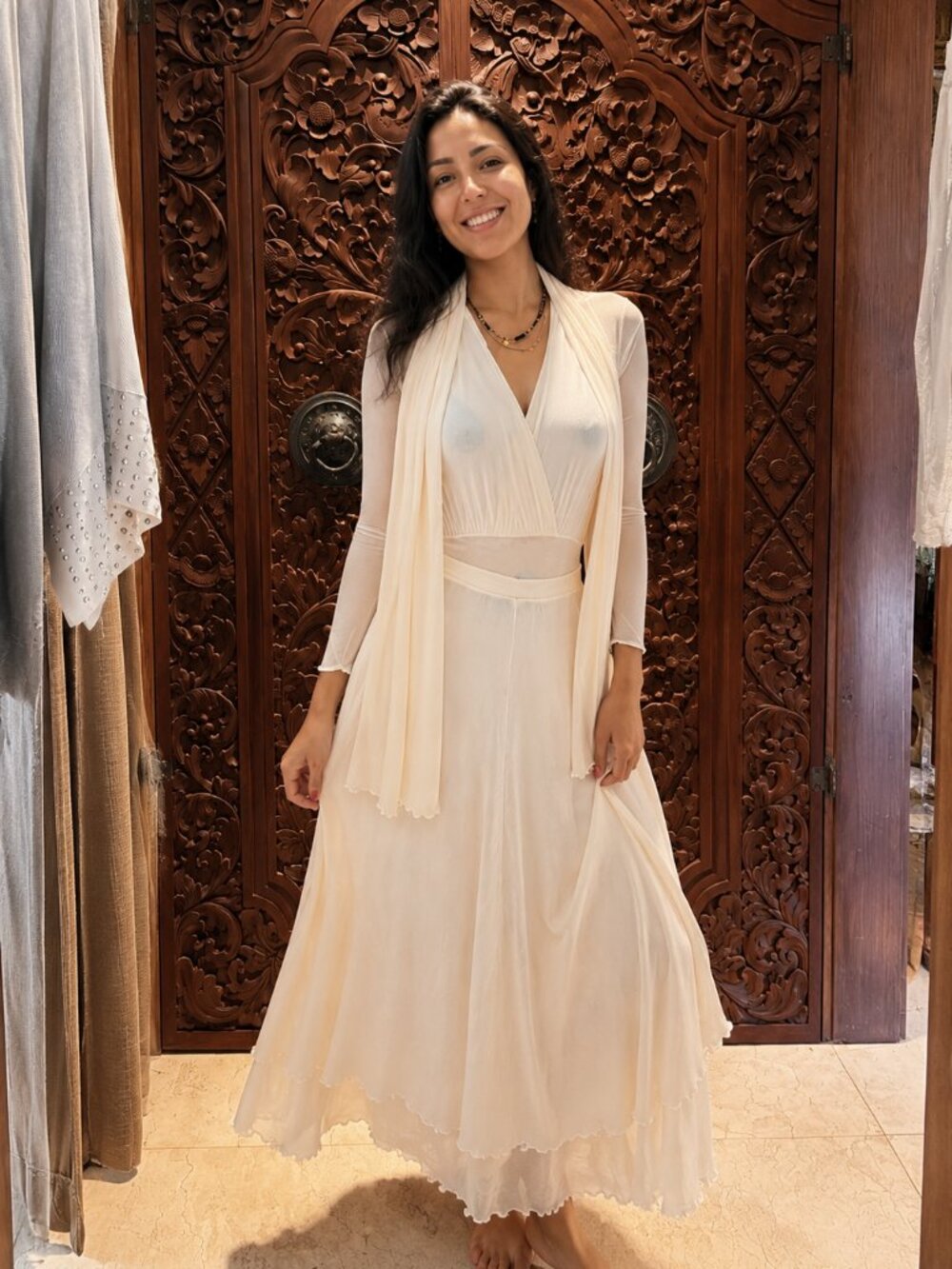 COSABELLA Ivory Sheer 3-Piece Set | Ethereal Mesh Bodysuit & Maxi Skirt